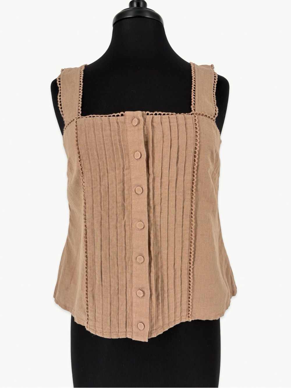 Amour Vert Crochet Trim Tank Top Size Medium in Sand Linen Organic Cotton NWT - Picture 2 of 11